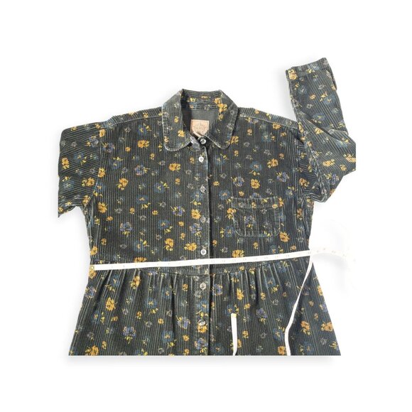 Vintage 90's Corduroy Floral Dress SZ L A.M.I. Long Sleeve Collared Indie - Picture 5 of 7